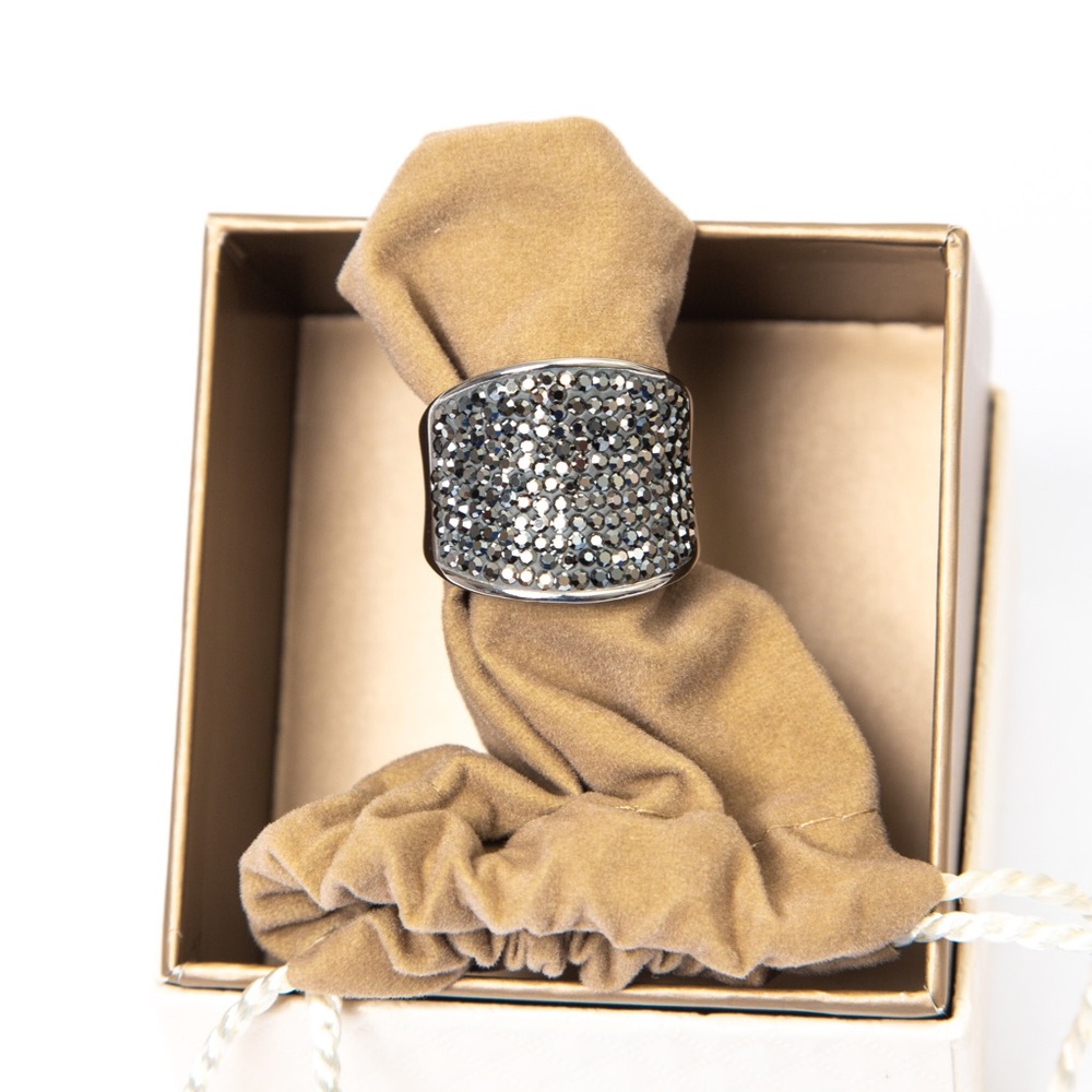 Steel by Design silver look ring pave setting crystals 10